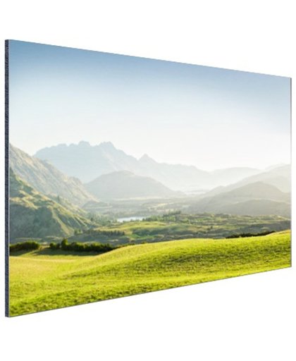 Heuvellandschap Nieuw-Zeeland  Aluminium 90x60 cm - Foto print op Aluminium (metaal wanddecoratie)