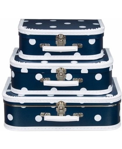 Decoratief koffertje navy polka dot 35 cm