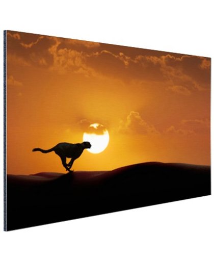Silhouet rennende luipaard Aluminium 90x60 cm - Foto print op Aluminium (metaal wanddecoratie)