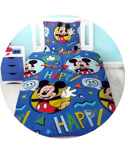 Disney Mickey Mouse Happy - Dekbedovertrek - Eenpersoons - 140 x 200 - Blauw