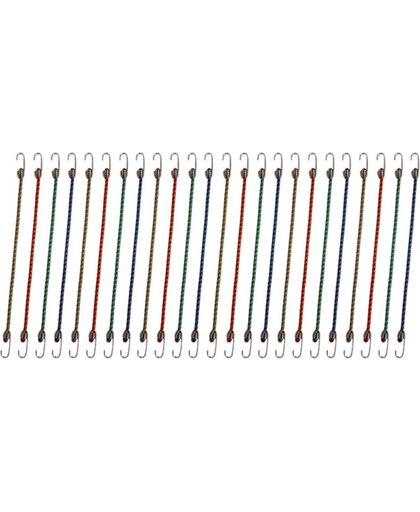 Premium 24-delig Mini Spinbinder Set met Stalen Haken – 24 Stuks – 25cm – Ø 4mm – Max 2 Kg | Mini Bungee Cords | Spanbanden met Haakjes | Snelbinders | Spinbinders | Spin