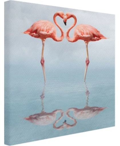 Hart van flamingos reflectie in water Canvas 50x50 cm - Foto print op Canvas schilderij (Wanddecoratie)