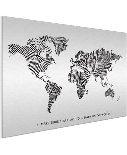 Wereldkaart vingerafdruk zwart wit met tekst Aluminium 150x100 cm