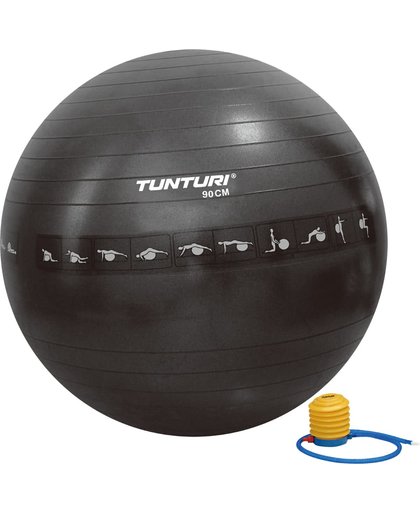 Tunturi Fitnessbal - Gymball - Swiss ball - Ø 90 cm - Anti burst - Inclusief pomp - Zwart