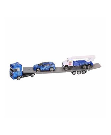 Vrachtauto met oplegger blauw 24 cm