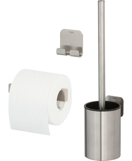 Tiger Colar Toiletaccessoireset - Toiletrolhouder - Toiletborstelset - Haak – RVS geborsteld