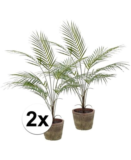 2x Kunstplant palm groen in pot 70 cm - Kamerplant groene palm