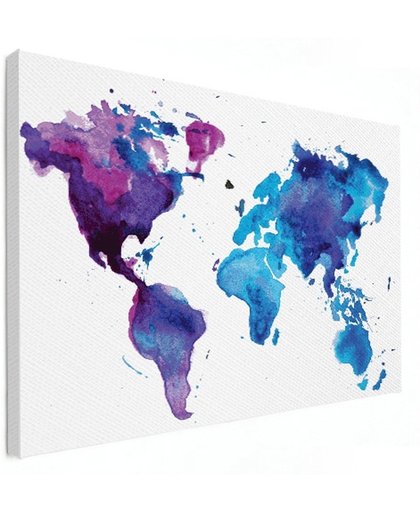Wereldkaart aquarel verf canvas 60x40 cm