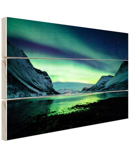 Ongelooflijke noorderlicht in Noorwegen Hout 120x80 cm - Foto print op Hout (Wanddecoratie)