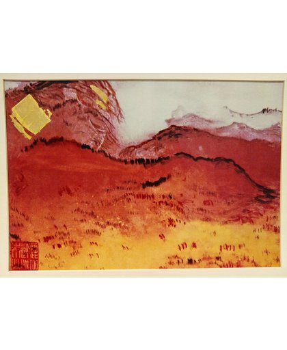 Schilderij Yang mountains Red  en Gold