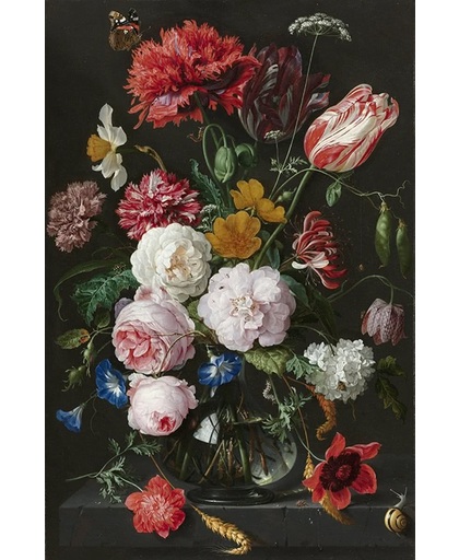 Jan Davidsz. de Heem - Stilleven met bloemen in een glazen vaas - 100x150cm Textielframe