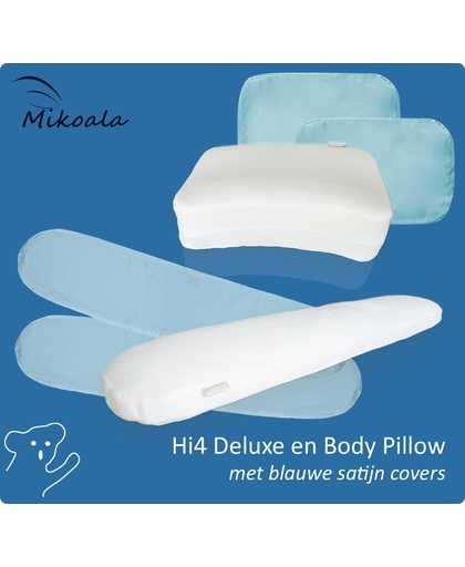 Hi4 Deluxe en Body Pillow met blauwe satijn covers (voorkom hoofdpijn, nekpijn/rugpijn)
