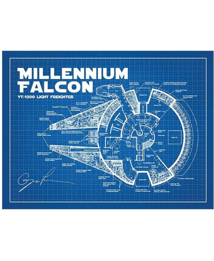 Muursticker Blauwprint Star Wars Millennium Falcon (51 x 76 cm)