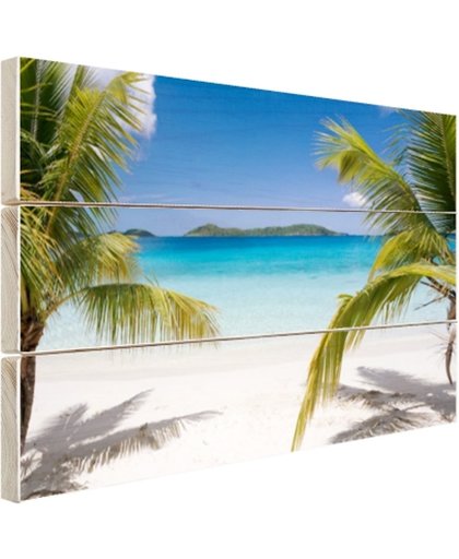 Tropische palmen op het strand Hout 30x20 cm - Foto print op Hout (Wanddecoratie)
