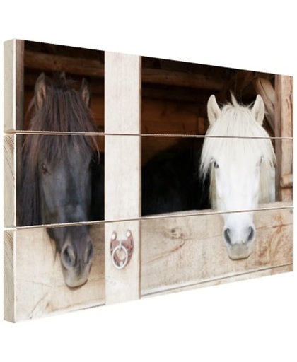 Paarden in de stal Hout 120x80 cm - Foto print op Hout (Wanddecoratie)
