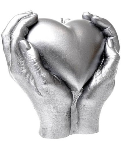 Candellana figuurkaars Hart in Handen zilver gelakt. Hoogte 16 cm (35 uur)