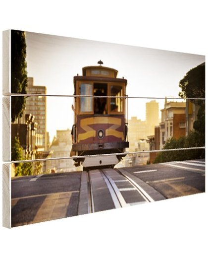 Tram San Francisco Hout 160x120 cm - Foto print op Hout (Wanddecoratie)