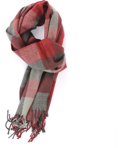 Zachte rood grijze sjaal met blokken design - Luxe acryl sjaal voor heren