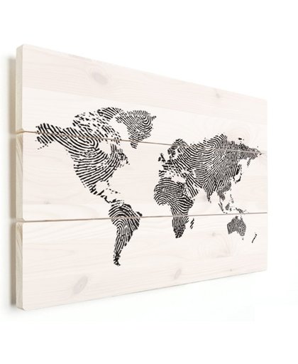 Wereldkaart vingerafdruk zwart wit vurenhout 200x100 cm