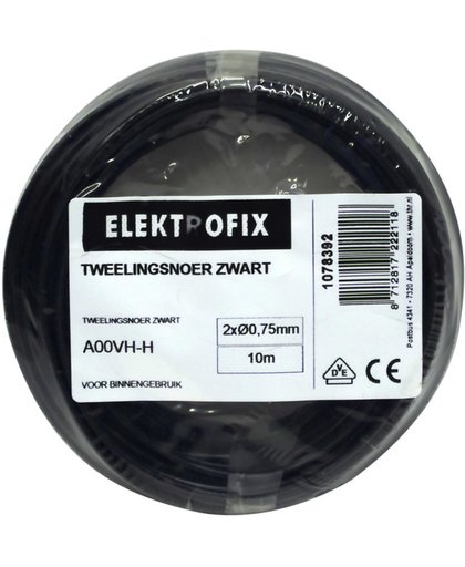 10 meter Elektrofix tweelingsnoer zwart, 2 x 0.75mm