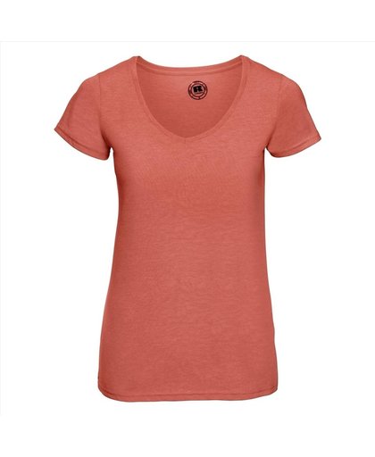 Basic V-hals t-shirt vintage washed koraal oranje voor dames - Dameskleding t-shirt oranje M (38/50)