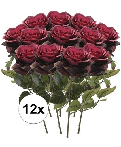 12x Donker rode rozen Simone kunstbloemen 45 cm