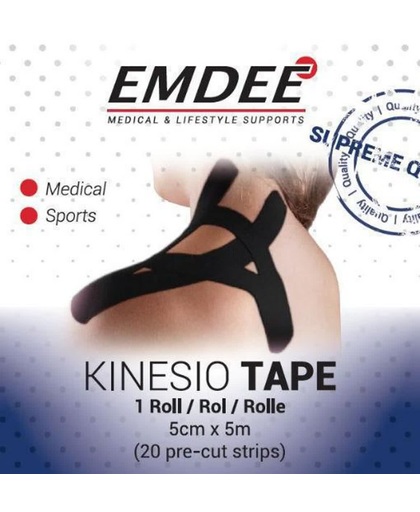 EMDEE kinesiology tape zwart 5 mt