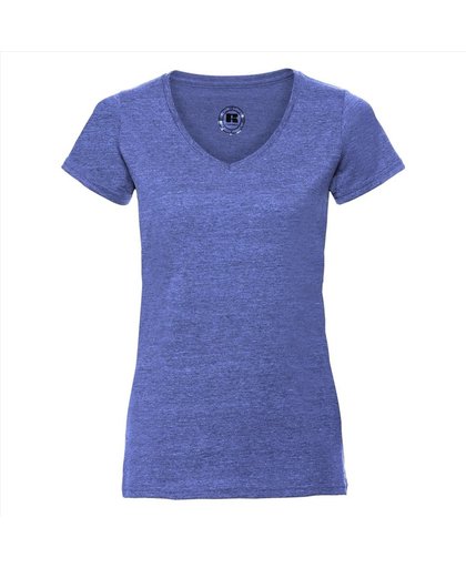 Basic V-hals t-shirt vintage washed denim blauw voor dames - Dameskleding t-shirt blauw XL (42/54)