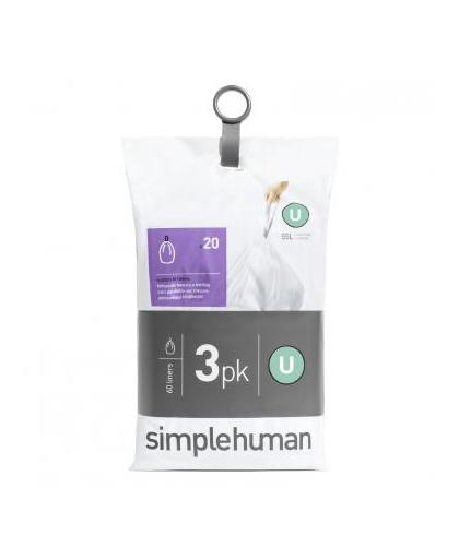 Simplehuman Pocket Liners vuilniszakken Code U - 55 liter - 3 x 20 stuks