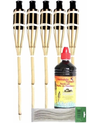 5 bamboe tuinfakkels inclusief fakkel olie en lonten - fakkels