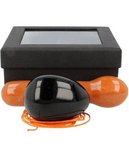 Yoni massage set Obsidiaan / Aventurijn oranje - 9,5 cm - oranje / zwart - M