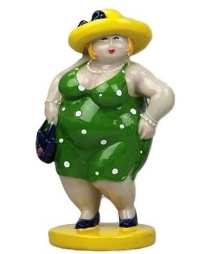 Decoratie beeldje dikke dame staand groen - Dikke dames beeldje groen jurkje 15 cm
