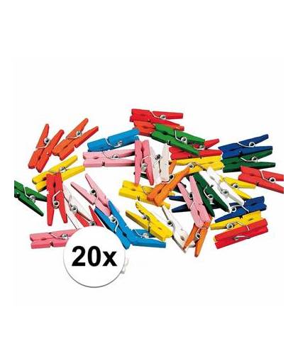 20x mini knijpertjes gekleurd - 2 cm - kleine/ mini knijpers