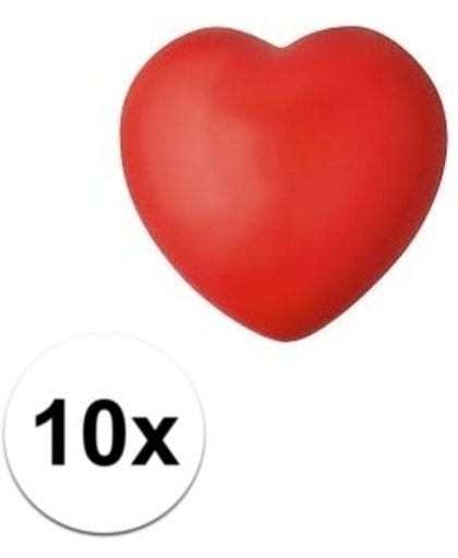 10x hartje stressballetjes rood - 7 x 6,5 x 5,5 cm - Valentijn stressbal hart