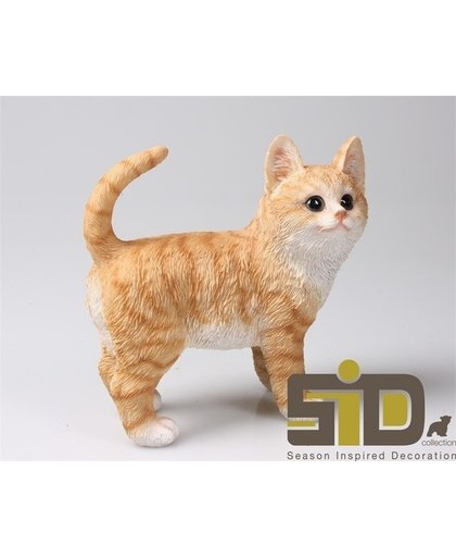 Dierenbeelden poes/kat roodstaand - Decoratie beeldje kitten rood 20 cm