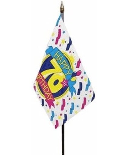 Happy 70th Birthday mini vlaggetje op stok 10 x 15 cm  - verjaardag