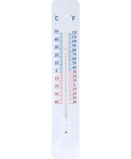 Witte metalen thermometer 45 cm - Witte temperatuurmeter