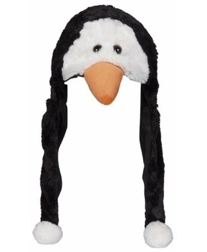 Pluche pinguin muts met flapjes 18 cm