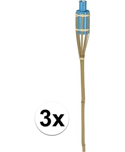 3x Bamboe tuinfakkel blauw - 65 cm - fakkels