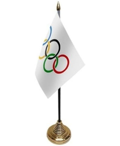 Olympische Spelen tafelvlaggetje 10 x 15 cm met standaard