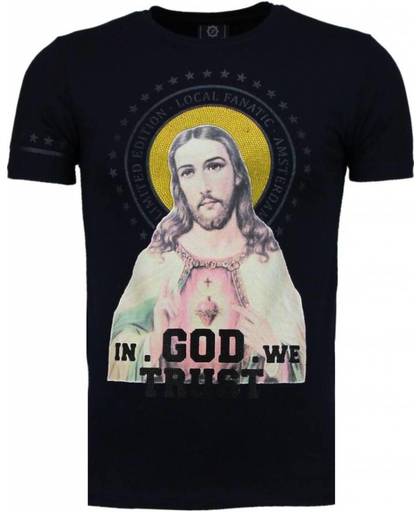 Local Fanatic Jezus - Rhinestone T-shirt - Navy - Maten: XXXL