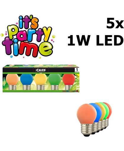 Calex Party LED Ball-lamp Tray 240V 1W 12lm E27 5 colours (Blue Yellow Green Orange Red)