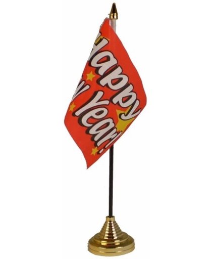Gelukkig Nieuwjaar tafelvlaggetje 10 x 15 cm met standaard
