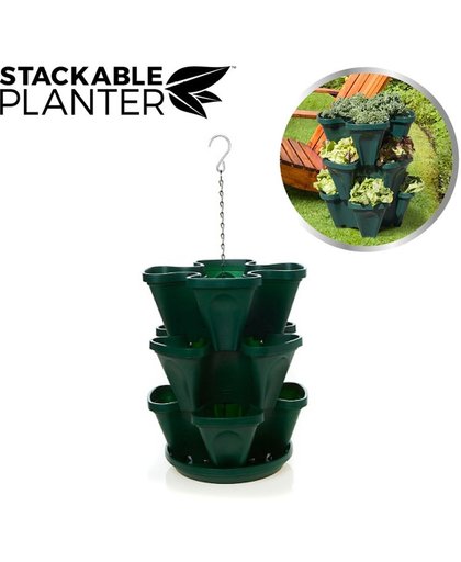 Stackable Planter, Compacte, stapelbare bloempot 3 pcs. Dark Green