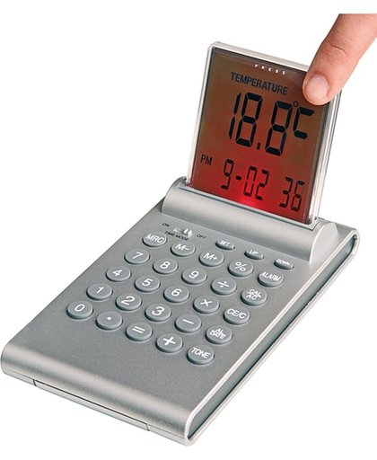 Multifunktionele alarm klok met push-up LCD display - Klok - Rechthoek - Kunststof - 14,5x8,5 cm - Zilver