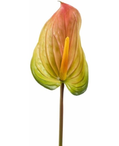 Kunst Anthurium tak 75 cm roze/groen - kunstplant