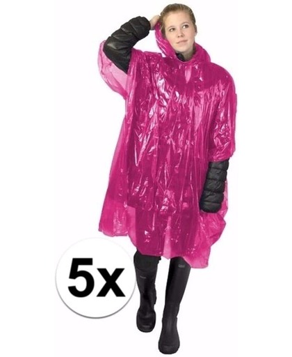 5x wegwerp regenponcho roze - poncho