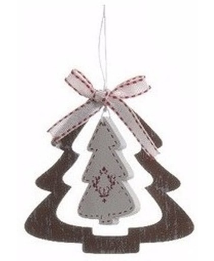 Kerstversiering houten kerstboom hanger bruin - 10 cm - kersthanger