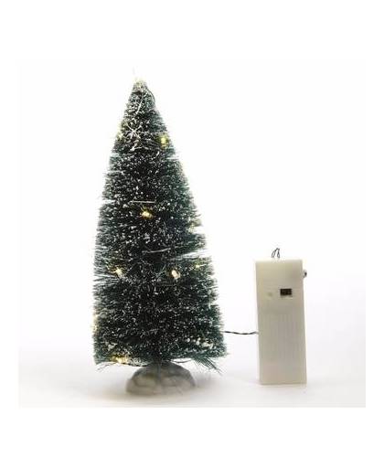 Kerstdorp maken besneeuwde dennenboom met led verlichting 22 cm