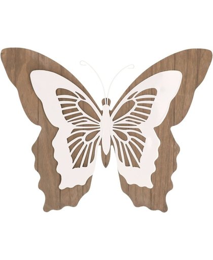 Bruin/witte houten vlinder 38 cm